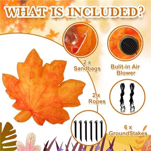 7ft Maple Leaf Inflatable with LED Light Thanksgiving Fall Blow up Yard - Picture 3 of 8